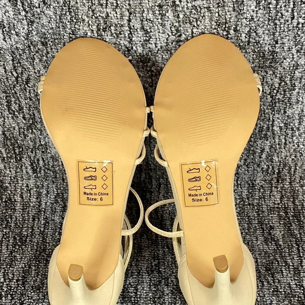 Lulus Strappy Stiletto Sandals Womens 6 Beige‎ Vegan Leather Dress Shoes